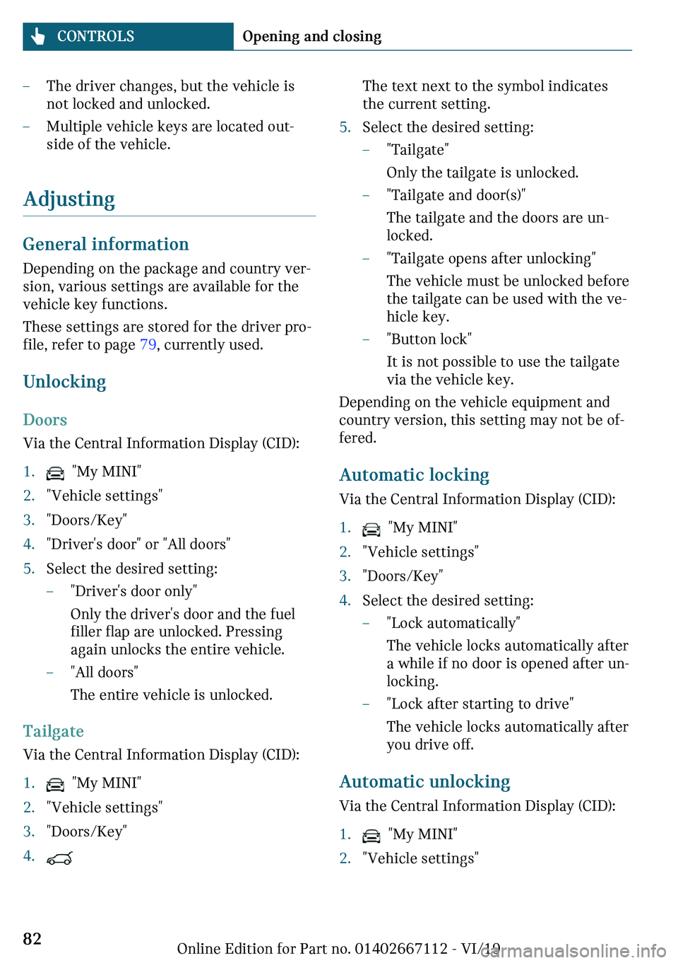 MINI COOPER 2020  Owners Manual 