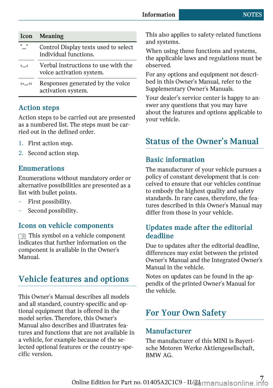 MINI COOPER 2022  Owners Manual �-�c�