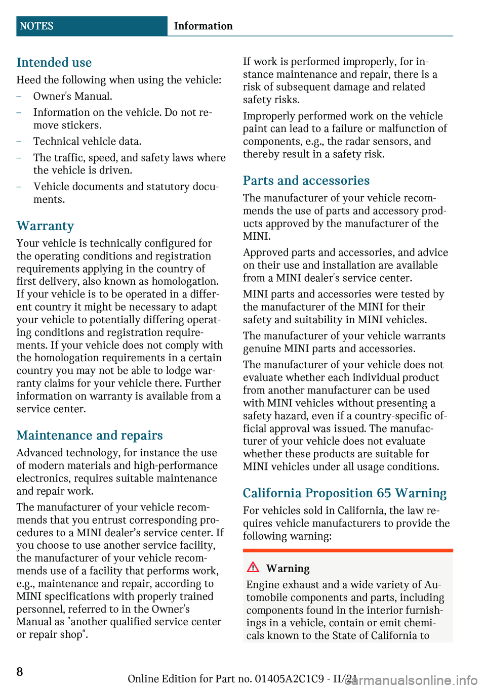 MINI COOPER 2022  Owners Manual �-�n�