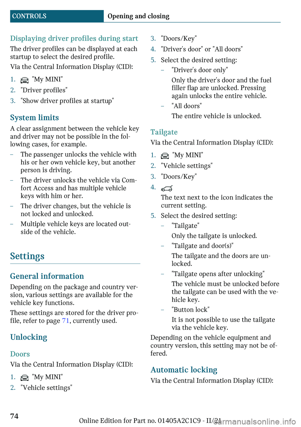 MINI COOPER 2022  Owners Manual ��