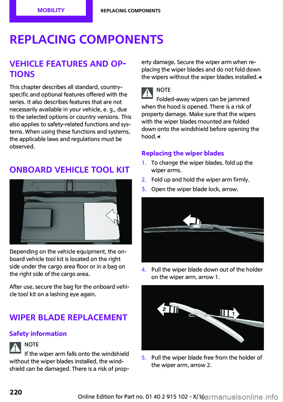 MINI COOPER CONVERTIBLE 2017  Owners Manual �R�e�p�l�a�c�i�n�g��c�o�m�p�o�n�e�n�t�s�V�e�h�i�c�l�e��f�e�a�t�u�r�e�s��a�n�d��o�p