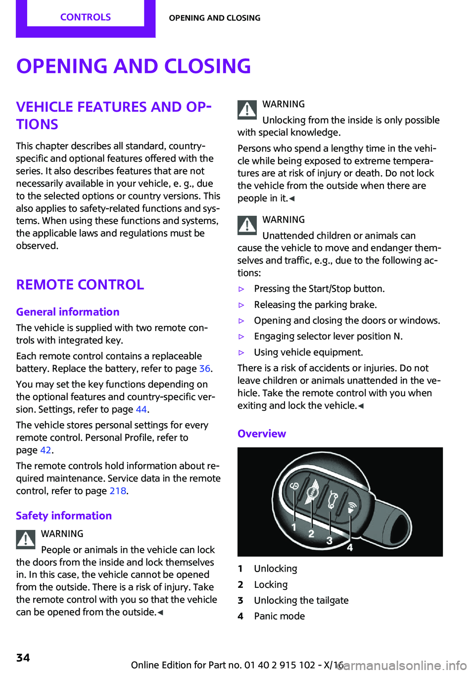 MINI COOPER CONVERTIBLE 2017  Owners Manual �O�p�e�n�i�n�g��a�n�d��c�l�o�s�i�n�g�V�e�h�i�c�l�e��f�e�a�t�u�r�e�s��a�n�d��o�p
