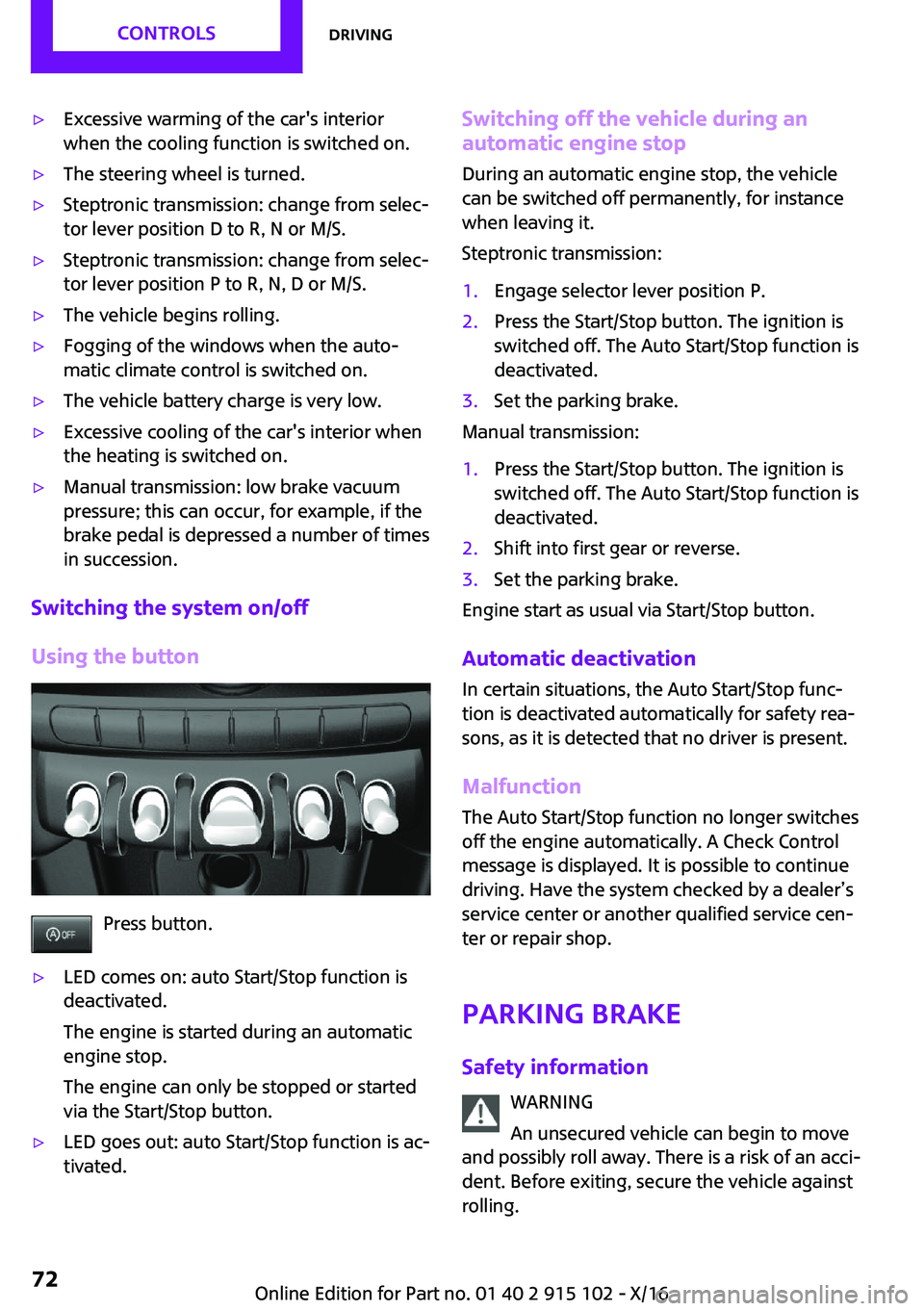 MINI COOPER CONVERTIBLE 2017  Owners Manual '