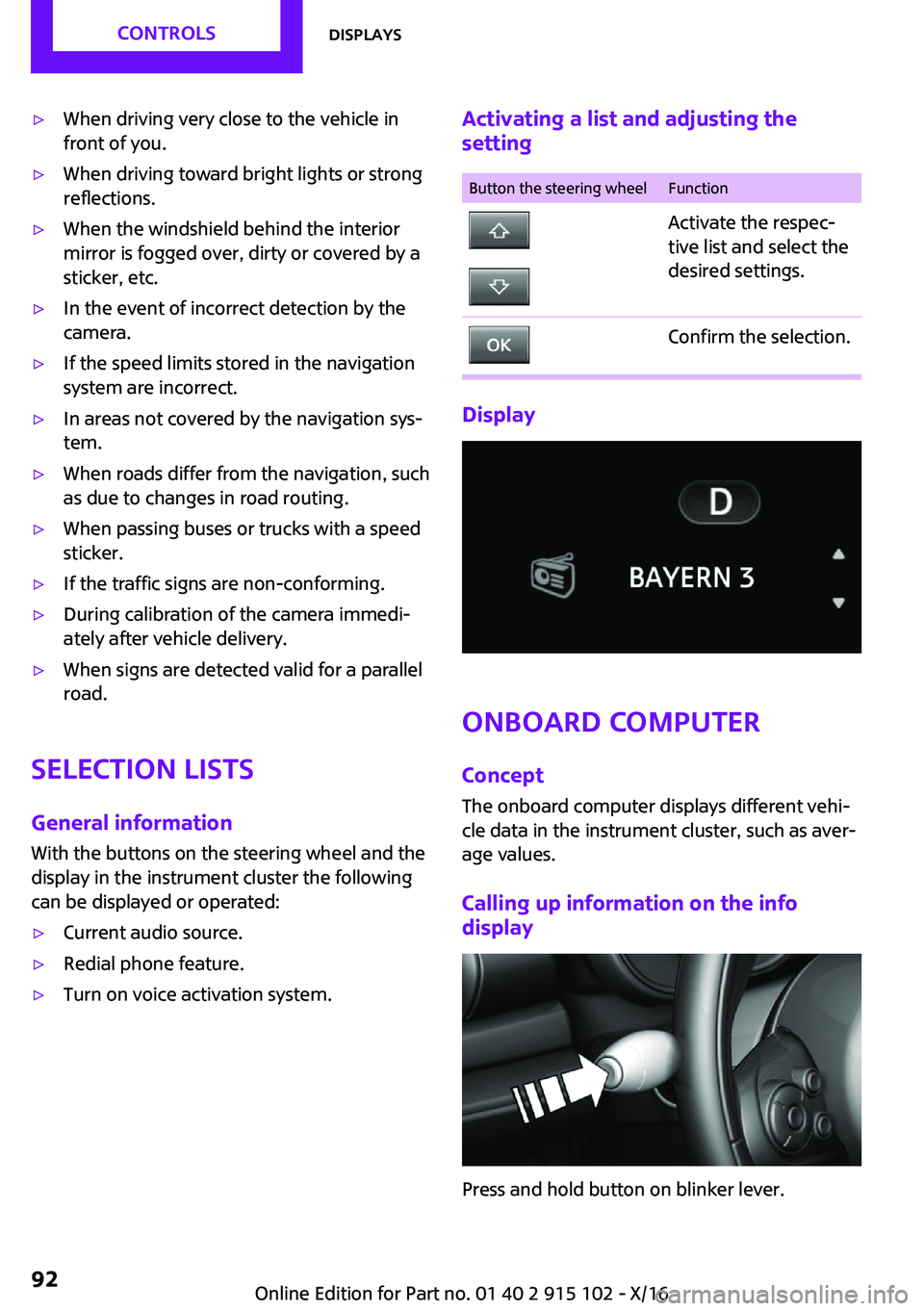 MINI COOPER CONVERTIBLE 2017  Owners Manual '