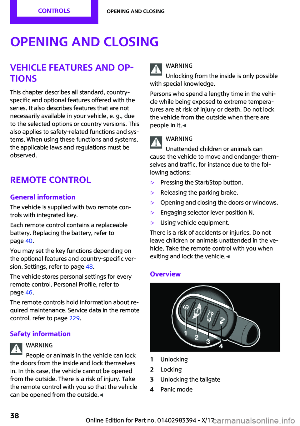 MINI COOPER CONVERTIBLE 2018  Owners Manual �O�p�e�n�i�n�g��a�n�d��c�l�o�s�i�n�g�V�e�h�i�c�l�e��f�e�a�t�u�r�e�s��a�n�d��o�p