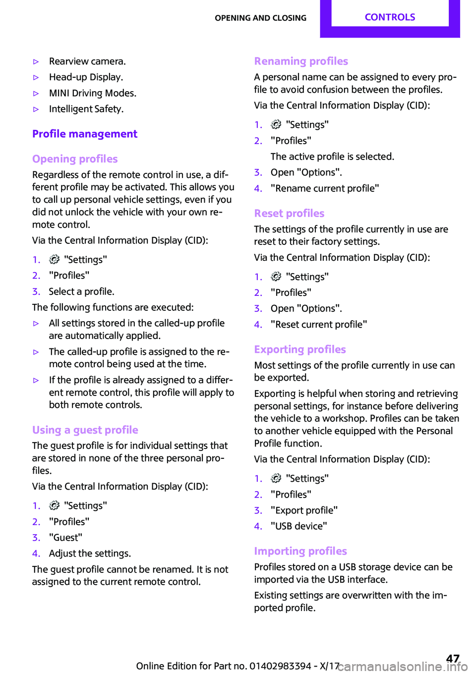 MINI COOPER CONVERTIBLE 2018  Owners Manual '