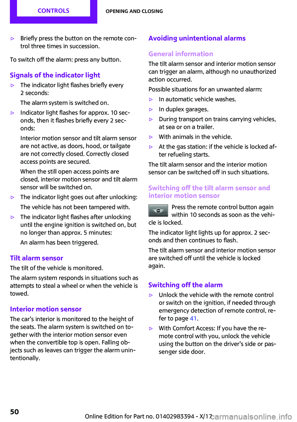 MINI COOPER CONVERTIBLE 2018  Owners Manual '