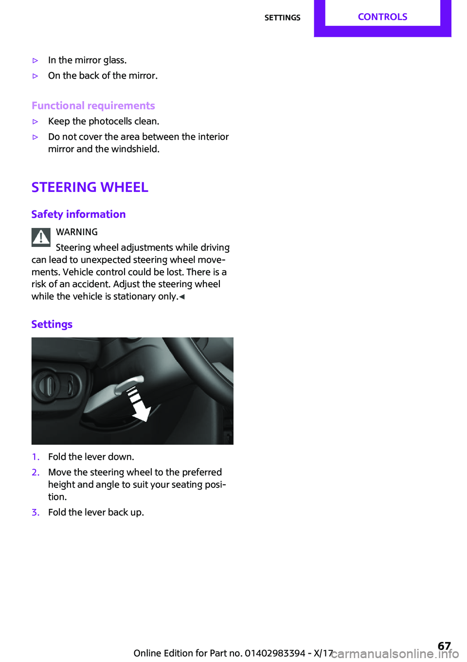 MINI COOPER CONVERTIBLE 2018  Owners Manual '