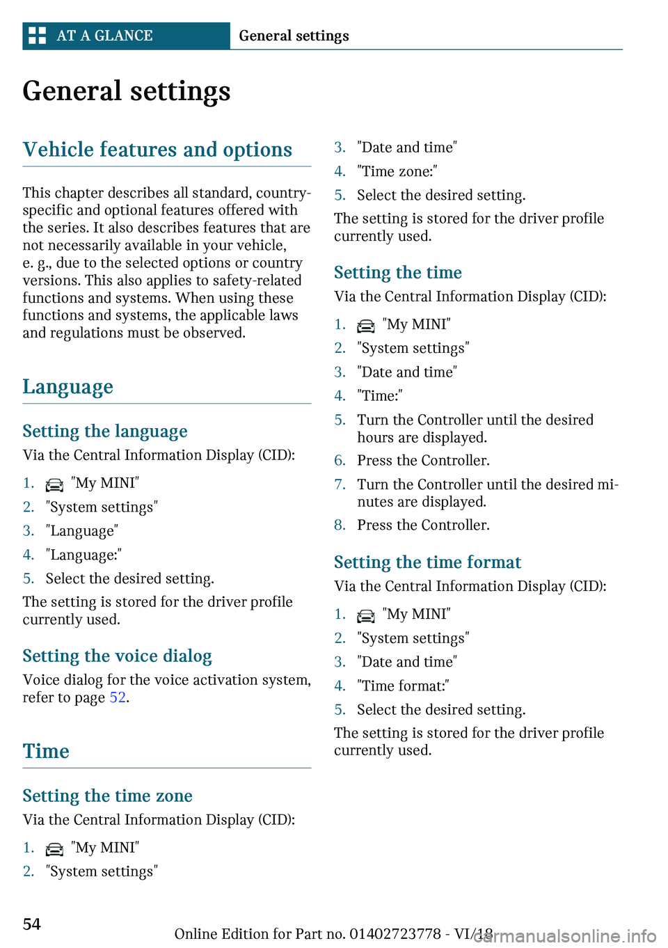 MINI COOPER CONVERTIBLE 2019  Owners Manual �G�
