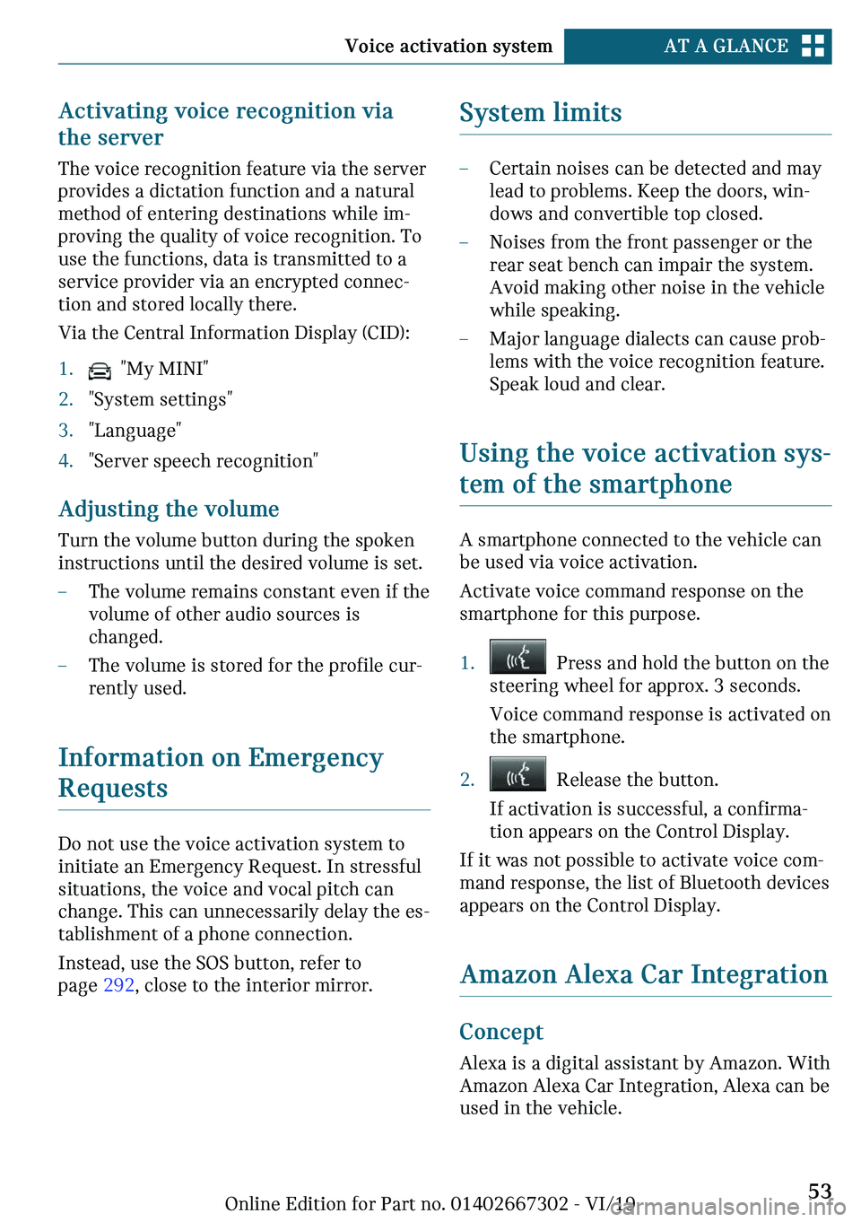 MINI COOPER CONVERTIBLE 2020  Owners Manual ��c�