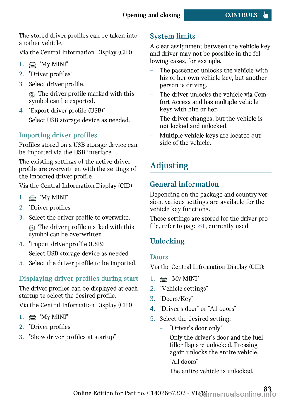 MINI COOPER CONVERTIBLE 2020  Owners Manual �m�