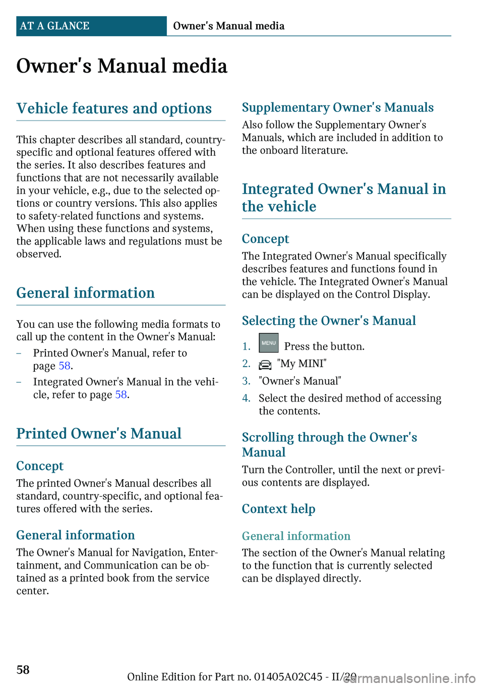 MINI COOPER CONVERTIBLE 2021  Owners Manual �O
�n�