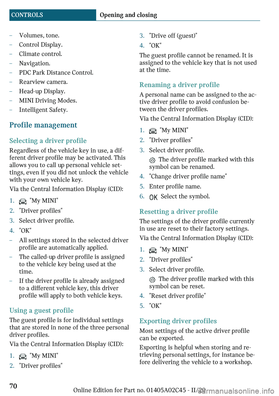 MINI COOPER CONVERTIBLE 2021  Owners Manual 