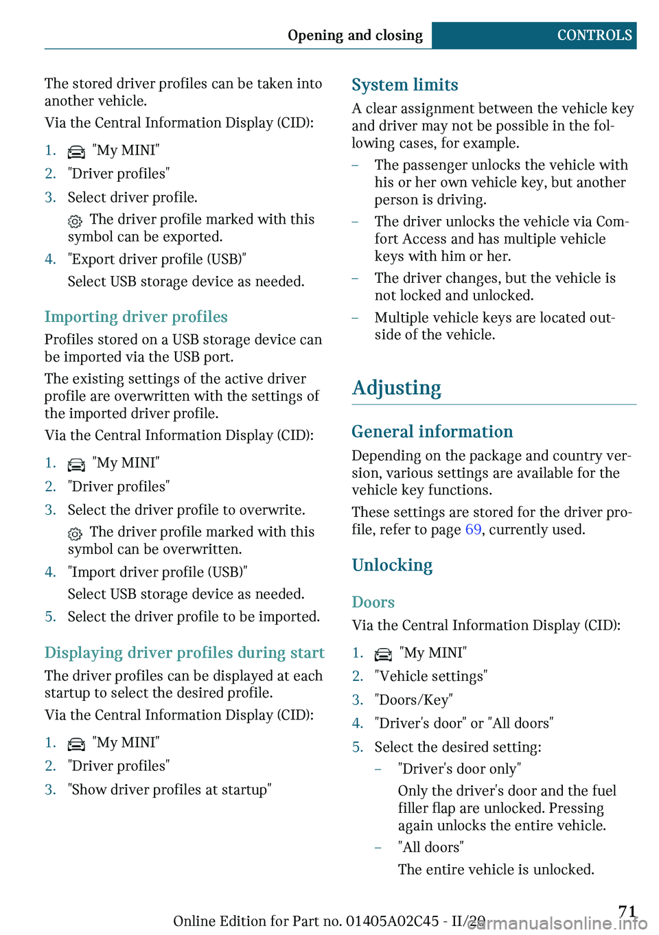 MINI COOPER CONVERTIBLE 2021  Owners Manual �m�