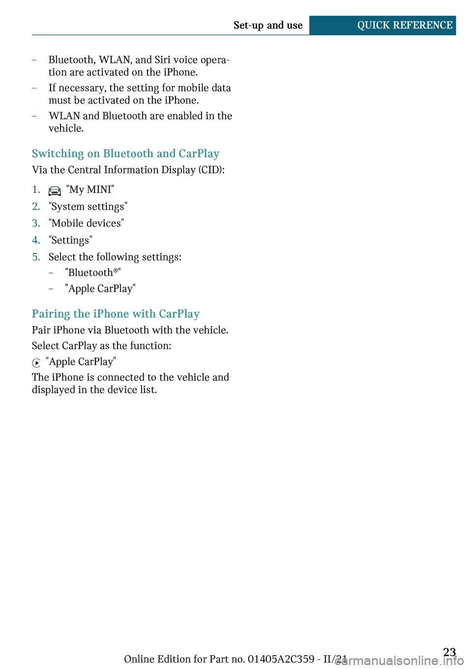 MINI COOPER CONVERTIBLE 2022  Owners Manual 