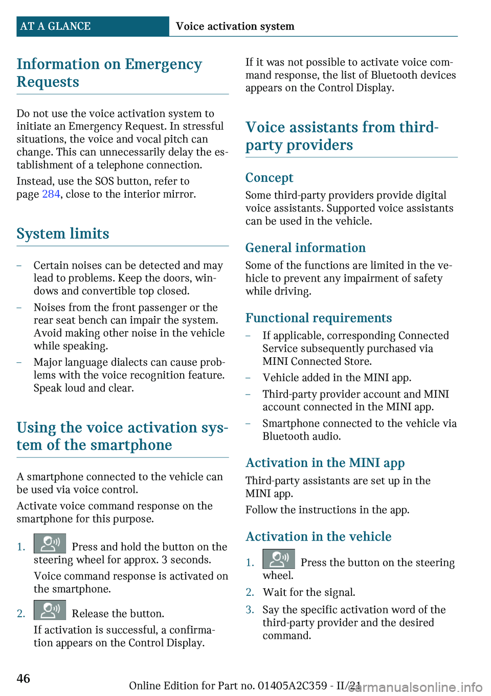 MINI COOPER CONVERTIBLE 2022  Owners Manual �-�n�f�