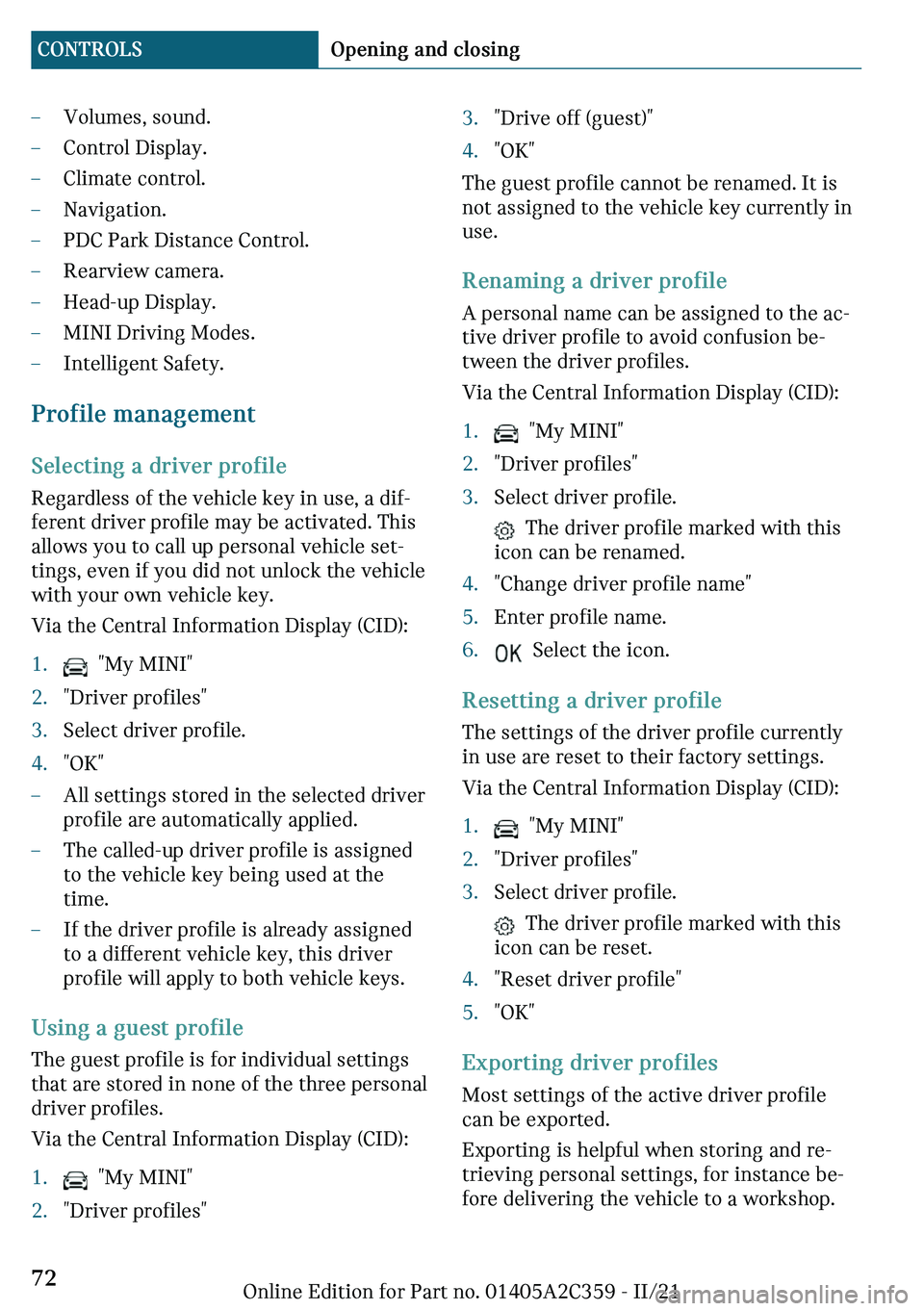 MINI COOPER CONVERTIBLE 2022  Owners Manual 