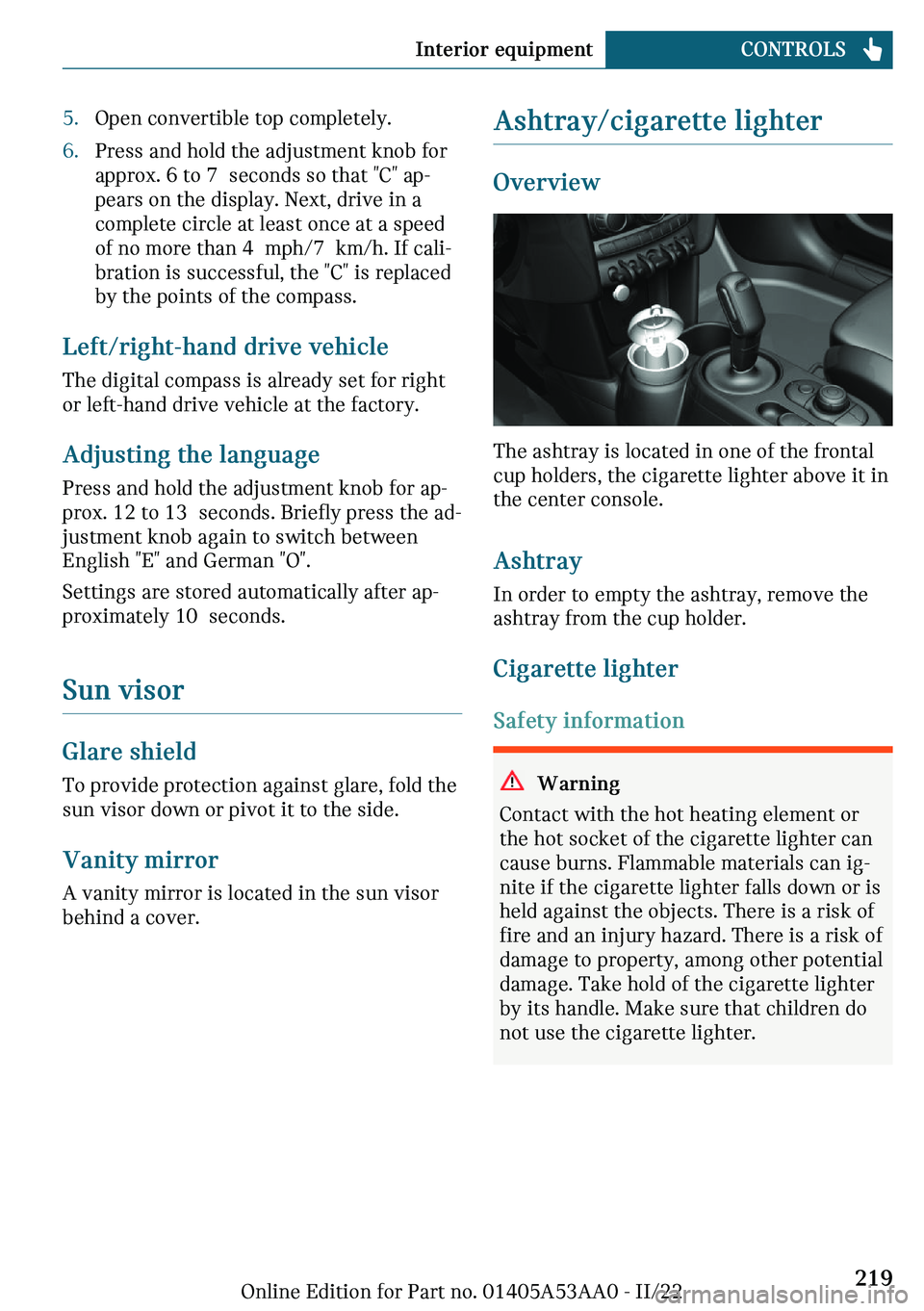 MINI COOPER CONVERTIBLE 2023  Owners Manual c�O�