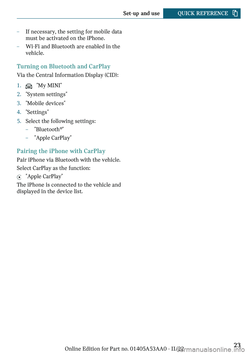 MINI COOPER CONVERTIBLE 2023  Owners Manual 
