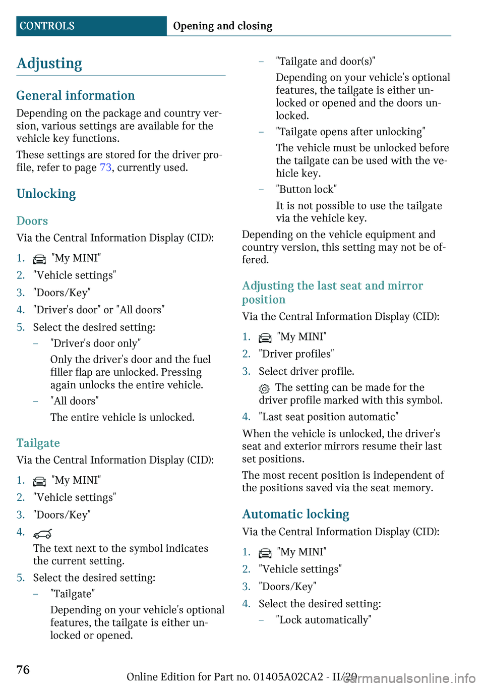 MINI COUNTRYMAN 2021  Owners Manual ��