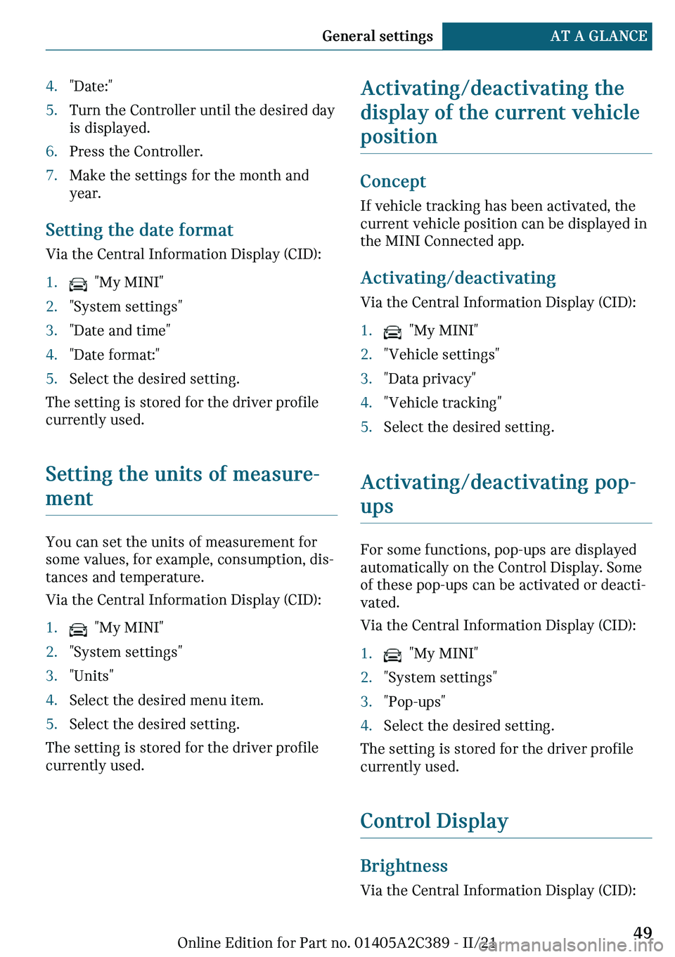 MINI COUNTRYMAN 2022  Owners Manual c