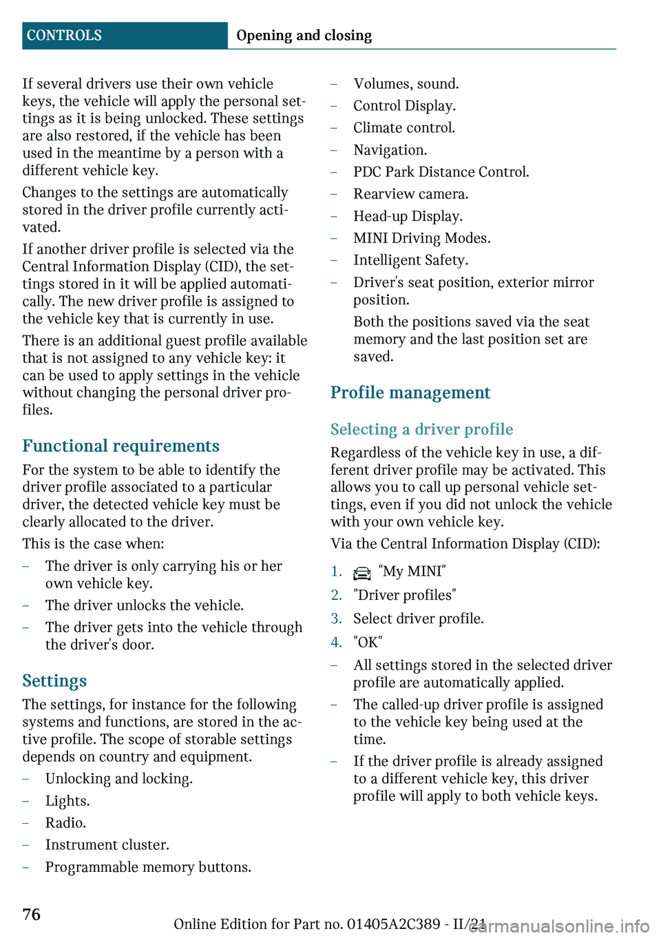 MINI COUNTRYMAN 2022  Owners Manual �-�f��