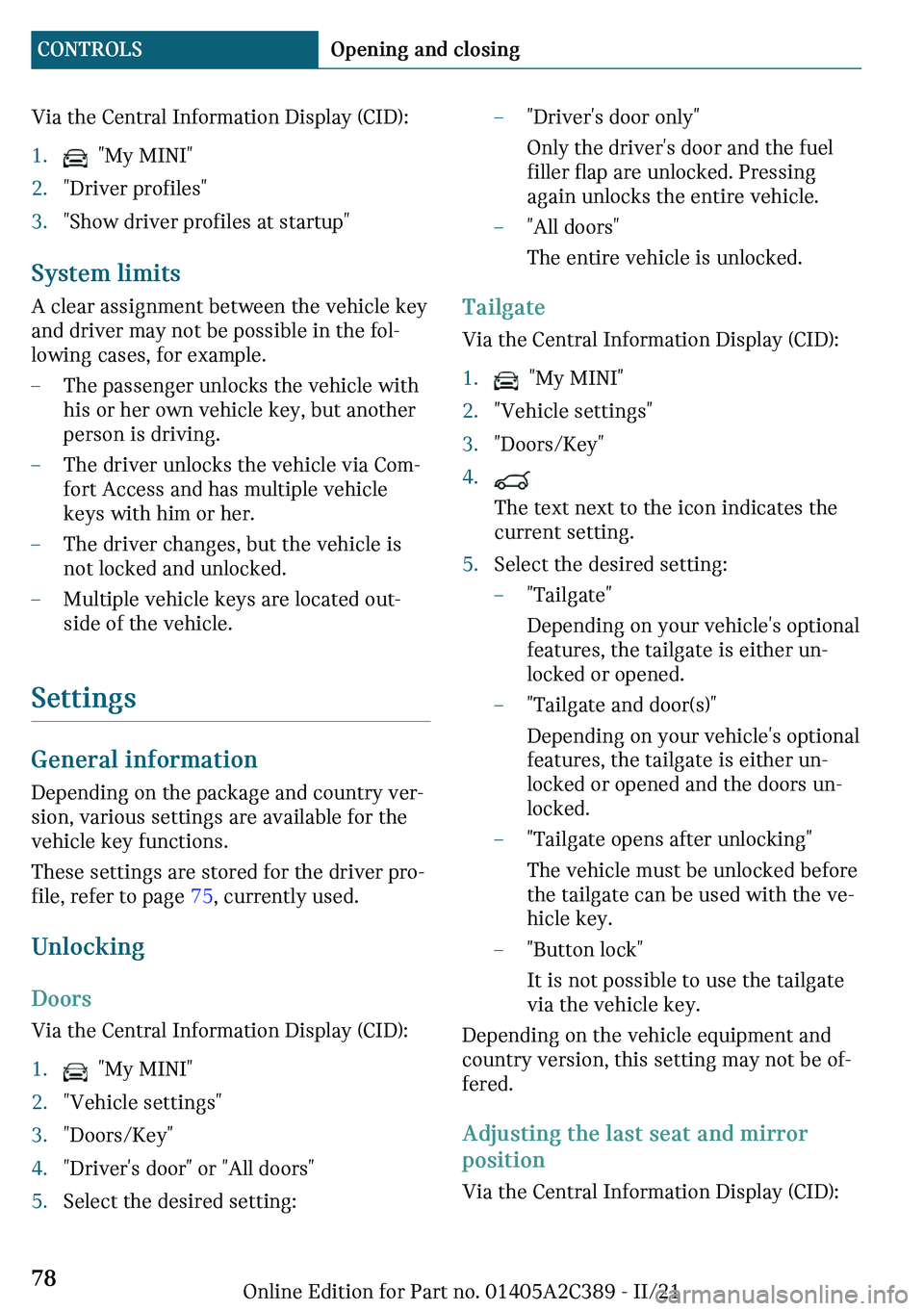 MINI COUNTRYMAN 2022  Owners Manual �V�