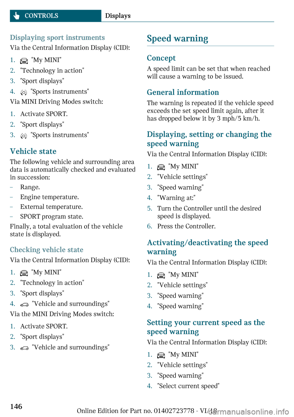 MINI Convertible 2019  Owners Manual ��