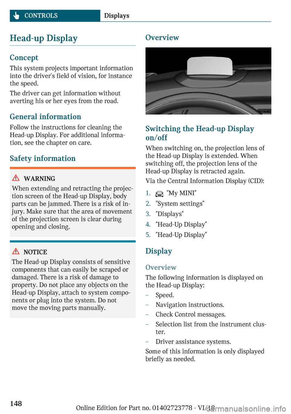 MINI Convertible 2019  Owners Manual �*�