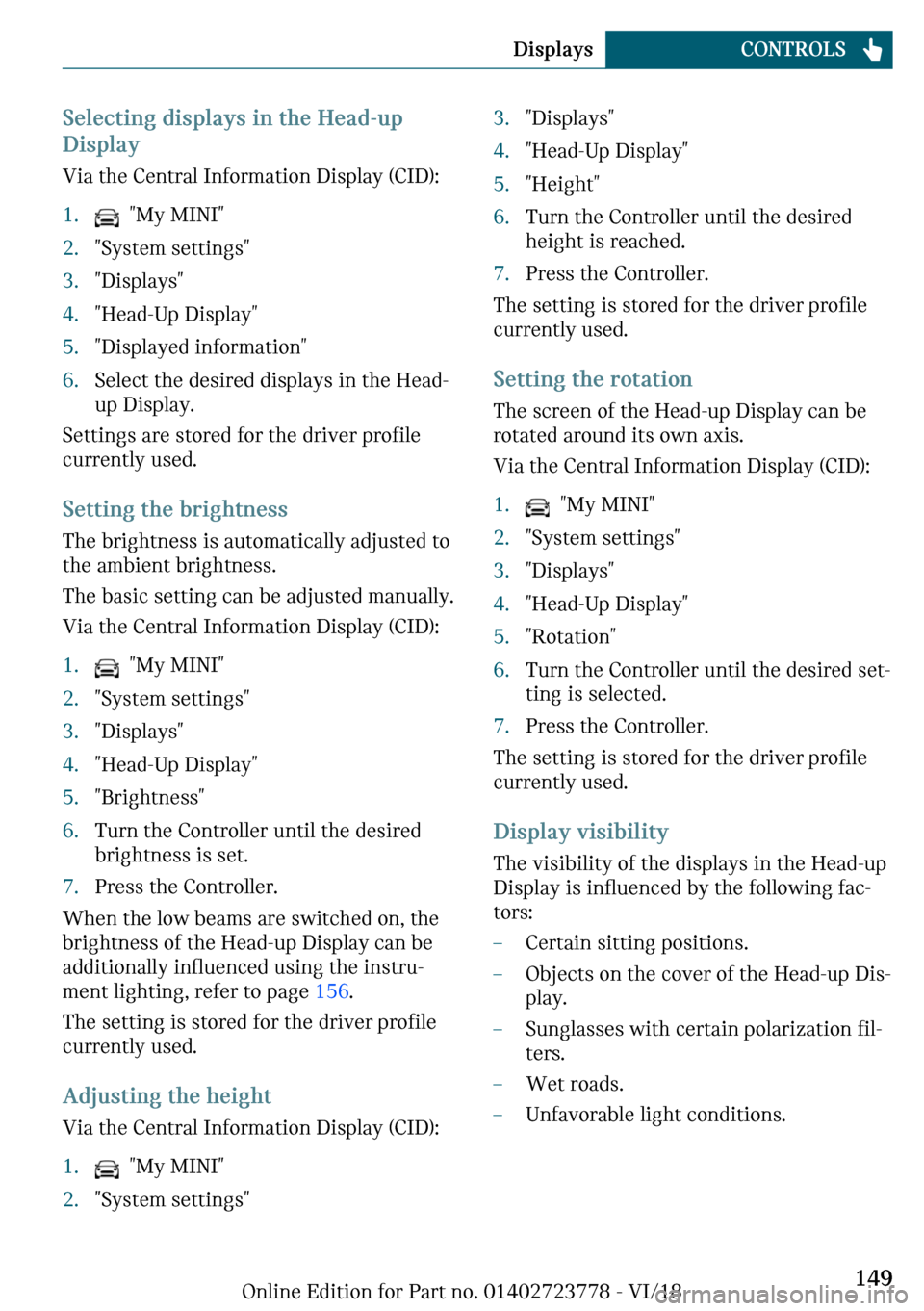 MINI Convertible 2019  Owners Manual �d�