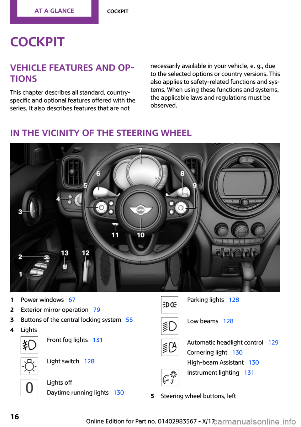 MINI Countryman 2018  Owners Manual �C�o�c�k�p�i�t�V�e�h�i�c�l�e��f�e�a�t�u�r�e�s��a�n�d��o�p