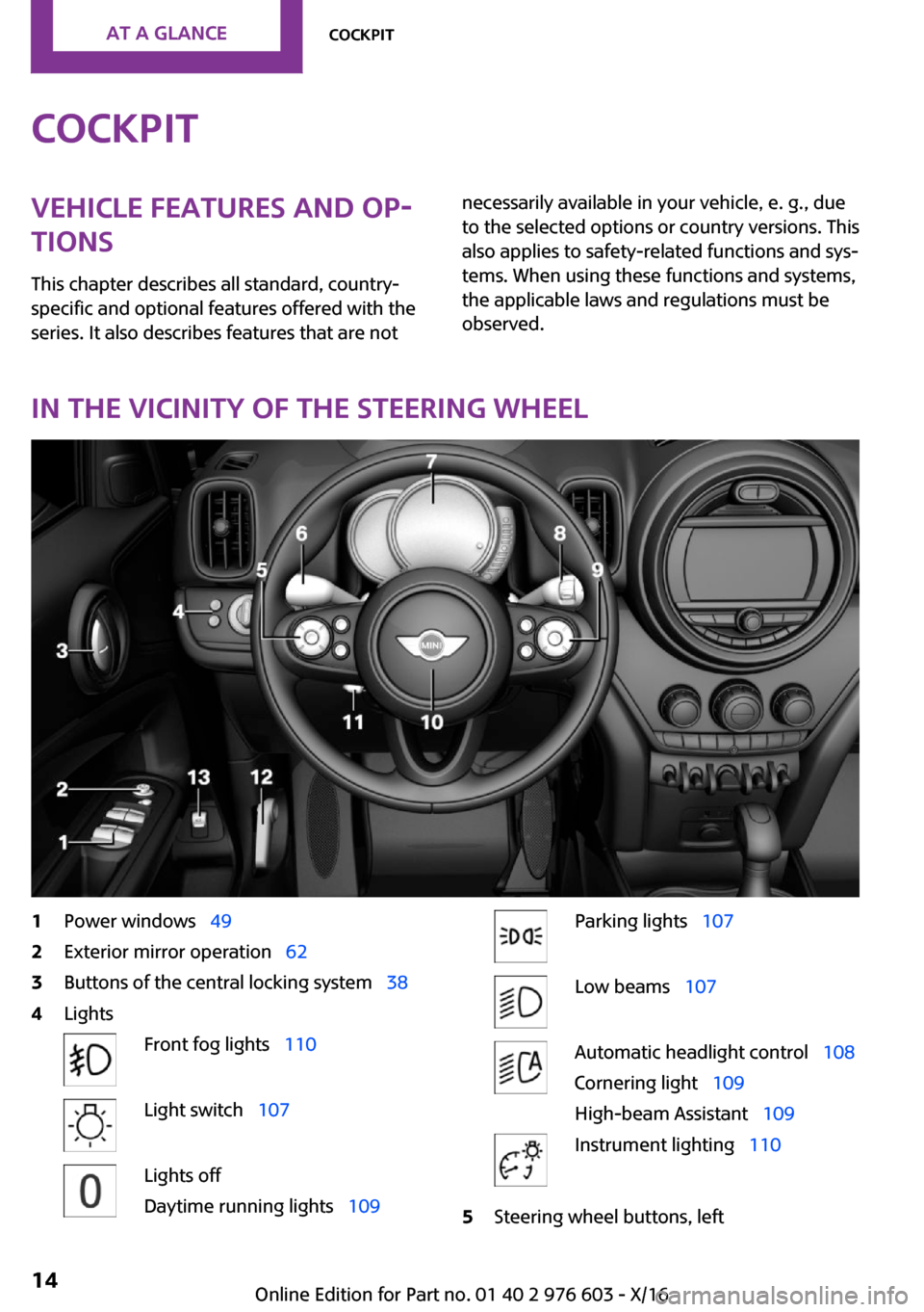 MINI Countryman 2017  Owners Manual �C�o�c�k�p�i�t�V�e�h�i�c�l�e��f�e�a�t�u�r�e�s��a�n�d��o�p