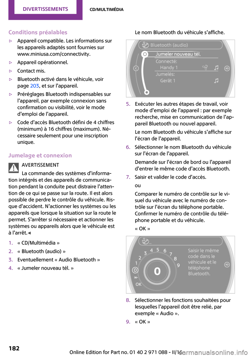 MINI Countryman 2016  Manuel du propriétaire (in French) �C�o�n�d�i�t�i�o�n�s��p�r�é�a�l�a�b�l�e�s