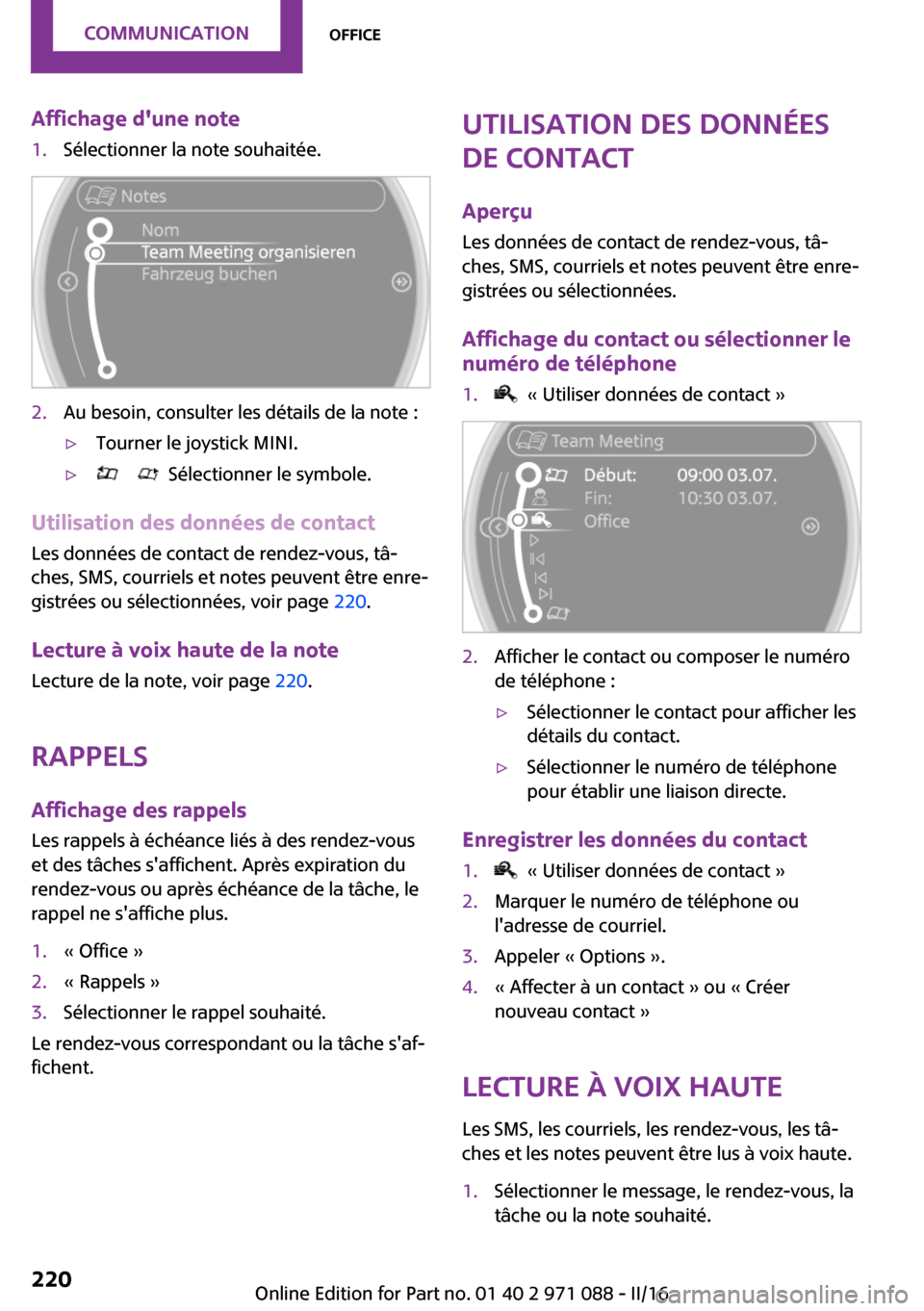 MINI Countryman 2016  Manuel du propriétaire (in French) �A�f�f�i�c�h�a�g�e��d��u�n�e��n�o�t�e�1�.�S�é�l�e�c�t�i�o�n�n�e�r� �l�a� �n�o�t�e� �s�o�u�h�a�i�t�é�e�.�2�.�A�u� �b�e�s�o�i�n�,� �c�o�n�s�u�l�t�e�r� �l�e�s� �d�é�t�a�i�l�s� �d�e� �l�a� �n�o�t�e�