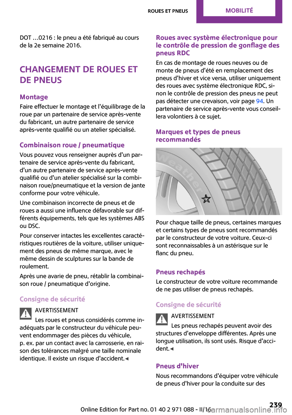 MINI Countryman 2016  Manuel du propriétaire (in French) �D�O�T� 