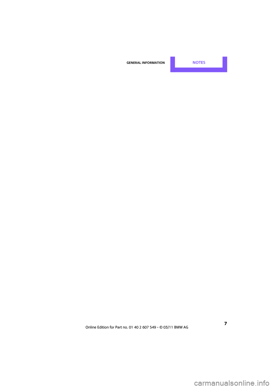 MINI Countryman 2011  Owners Manual (Mini Connected) General informationNotes
 7 