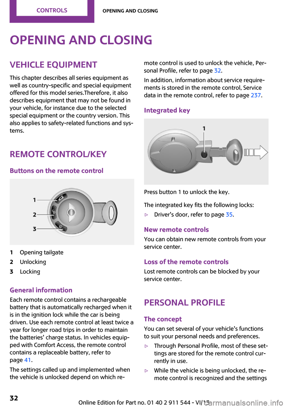 MINI Paceman 2014 Owners Manual (Mini Connected) Opening and closingVehicle equipmentThis chapter describes all series equipment as
well as country-specific and special equipment
offered for this model series.Therefore, it also
describes equipment t MINI Paceman 2014 Owners Manual (Mini Connected) Opening and closingVehicle equipmentThis chapter describes all series equipment as
well as country-specific and special equipment
offered for this model series.Therefore, it also
describes equipment t