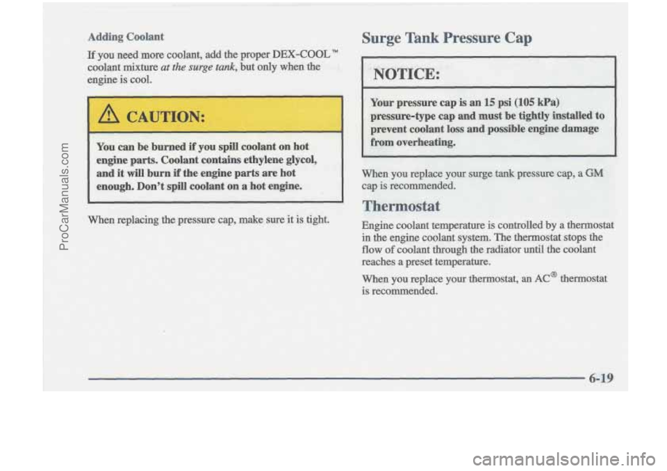 OLDSMOBILE CUTLASS 1997  Owners Manual Surge Tank Pressure Cap 
ProCarManuals.com 
