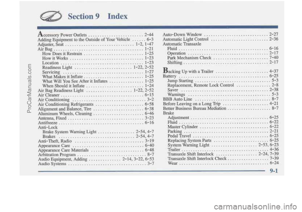OLDSMOBILE CUTLASS 1997  Owners Manual Section 9 Index 
I 
9-1 
ProCarManuals.com 