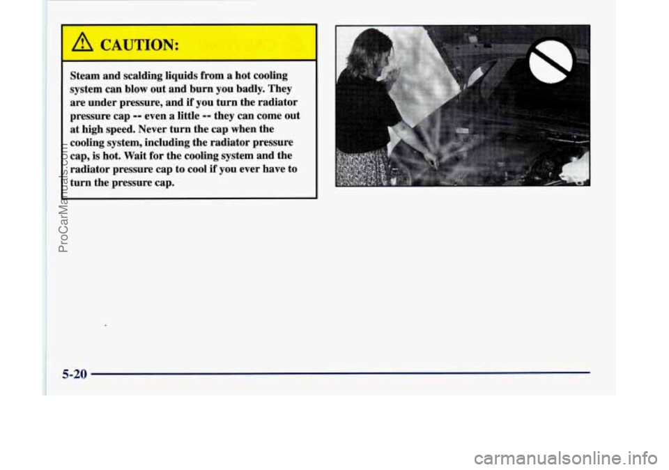 OLDSMOBILE SILHOUETTE 1998  Owners Manual A CAI JTION: 
Steam and scalding liquids from a hot  cooling 
system  can blow  out and  burn  you  badly.  They 
are  under  pressure,  and 
if you turn  the radiator 
pressure cap 
-- even a little 