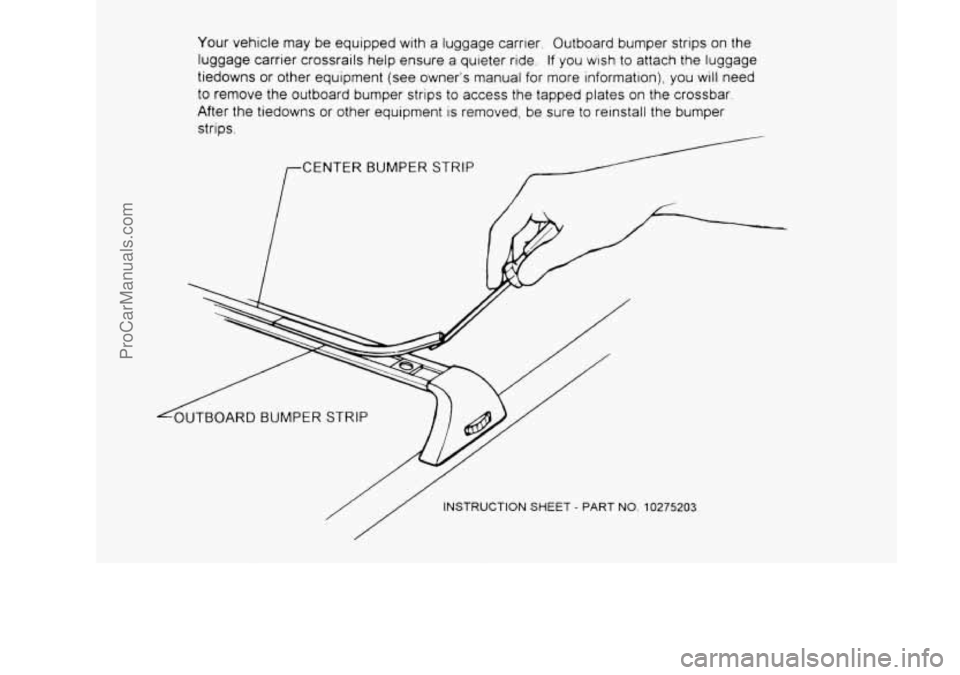 OLDSMOBILE SILHOUETTE 1995  Owners Manual Your vehicle  may be  equipped  with  a  luggage  carrier.  Outboard  bumper  strips  on  the 
luggage  carrier  crossrails  help  ensure 
a quieter  ride. If you  wish to attach  the  luggage 
tiedow