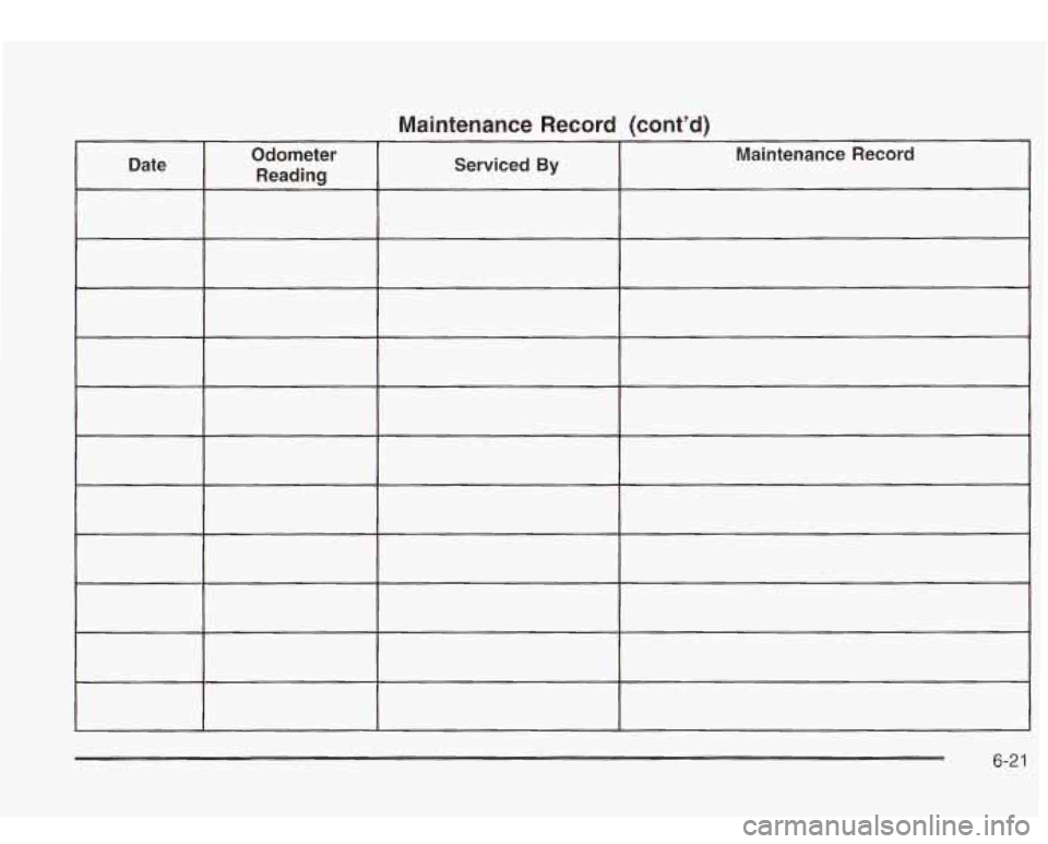 Oldsmobile Bravada 2003  Owners Manuals Maintenance  Record (cont’d) 
6-2 1  
