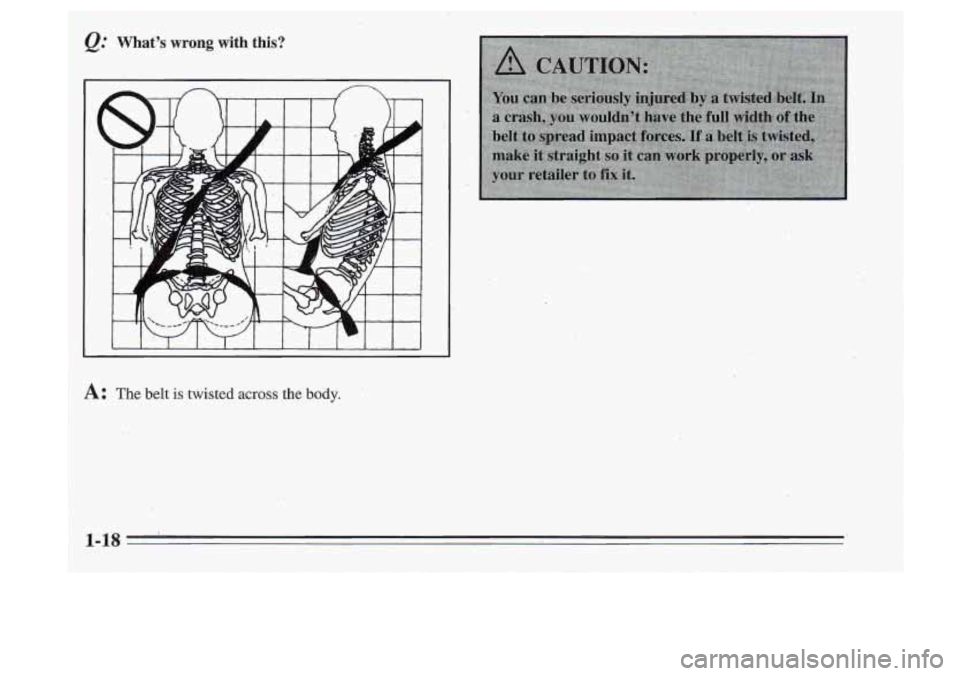 Oldsmobile Cutlass Supreme 1995  Owners Manuals A: The belt is .twisted across the body. 
1 1-18  .  