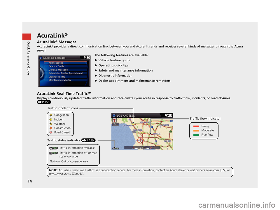 Acura RDX 2016 Navigation Manual 14
Quick Reference GuideAcuraLink®
AcuraLink® Messages
AcuraLink® provides a direct communication link between you and Acura. It sends and receives several kinds of messages through the Acura
se Acura RDX 2016 Navigation Manual 14
Quick Reference GuideAcuraLink®
AcuraLink® Messages
AcuraLink® provides a direct communication link between you and Acura. It sends and receives several kinds of messages through the Acura
se