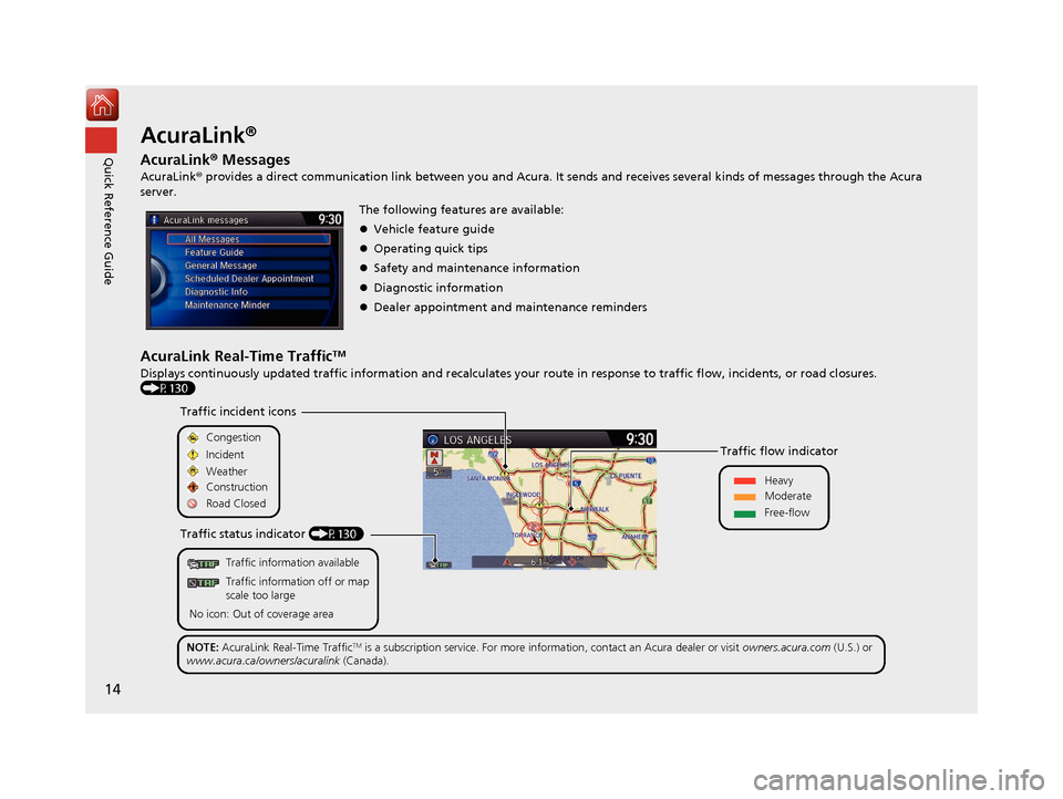 Acura TLX 2017 Navigation Manual 14
Quick Reference GuideAcuraLink®
AcuraLink® Messages
AcuraLink® provides a direct communication link between you and Acura. It sends and receives several kinds of messages through the Acura
se Acura TLX 2017 Navigation Manual 14
Quick Reference GuideAcuraLink®
AcuraLink® Messages
AcuraLink® provides a direct communication link between you and Acura. It sends and receives several kinds of messages through the Acura
se