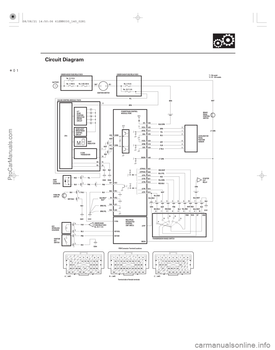 ACURA CSX 2006 Service Repair Manual Î
(#
)
Ó
Ú
Ø µ
14-279
Circuit Diagram
22
36 444342 27 28
3033 34 35
32 25
20 21 22 16 1817
13 14 15
12
11 789
31
3123
31
456
1514
2120 25
24
ACURA CSX 2006 Service Repair Manual Î
(#
)
Ó
Ú
Ø µ
14-279
Circuit Diagram
22
36 444342 27 28
3033 34 35
32 25
20 21 22 16 1817
13 14 15
12
11 789
31
3123
31
456
1514
2120 25
24