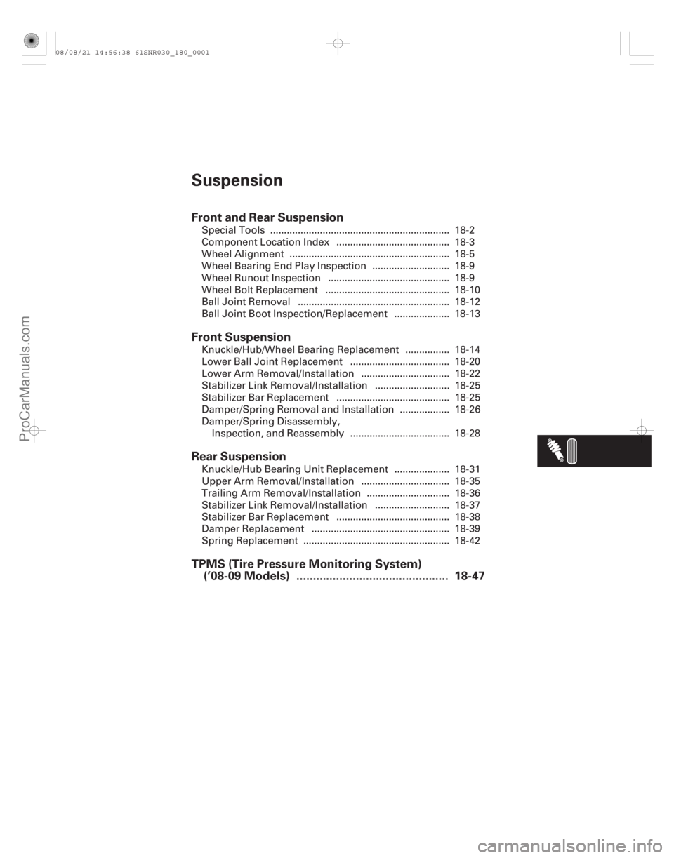 ACURA CSX 2006  Service Repair Manual (#

/)
Suspension
Front and Rear Suspension
Front Suspension
Rear Suspension............................................. ..................................