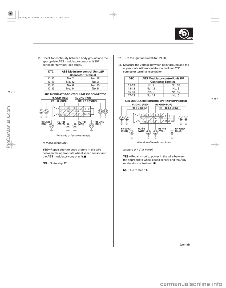 ACURA CSX 2006 Service Repair Manual Î
Î
´
´
´
´
´
´
´
´
µ
µ µ
µ
DTC ABS Modulator-control Unit 25P
Connector Terminal
YES
NO DTC ABS Modulator-control Unit 25P
Connector Terminal
YES
NO
19-67
RL-GND (P ACURA CSX 2006 Service Repair Manual Î
Î
´
´
´
´
´
´
´
´
µ
µ µ
µ
DTC ABS Modulator-control Unit 25P
Connector Terminal
YES
NO DTC ABS Modulator-control Unit 25P
Connector Terminal
YES
NO
19-67
RL-GND (P