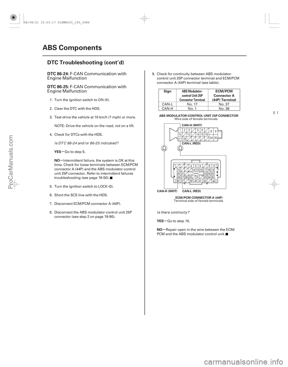 ACURA CSX 2006 Service Repair Manual
(#
)
µ
µ
µ
µ
DTC 86-24:
DTC 86-25:
YES
NO Sign ECM/PCM
Connector A
(44P) Terminal
YES
NO
ABS Modulator-
control Unit 25P
Connector Terminal
1 ACURA CSX 2006 Service Repair Manual
(#
)
µ
µ
µ
µ
DTC 86-24:
DTC 86-25:
YES
NO Sign ECM/PCM
Connector A
(44P) Terminal
YES
NO
ABS Modulator-
control Unit 25P
Connector Terminal
1