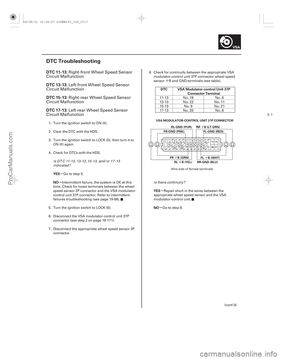 ACURA CSX 2006 Service Repair Manual ´
(#
)
´ ´
´ ´
µ
µ µ
µ
DTC 11-13:
DTC 13-13:
DTC 15-13:
DTC 17-13:
YES
NO DTC VSA Modulator-control Unit 37P
Connector Terminal
YES ACURA CSX 2006 Service Repair Manual ´
(#
)
´ ´
´ ´
µ
µ µ
µ
DTC 11-13:
DTC 13-13:
DTC 15-13:
DTC 17-13:
YES
NO DTC VSA Modulator-control Unit 37P
Connector Terminal
YES